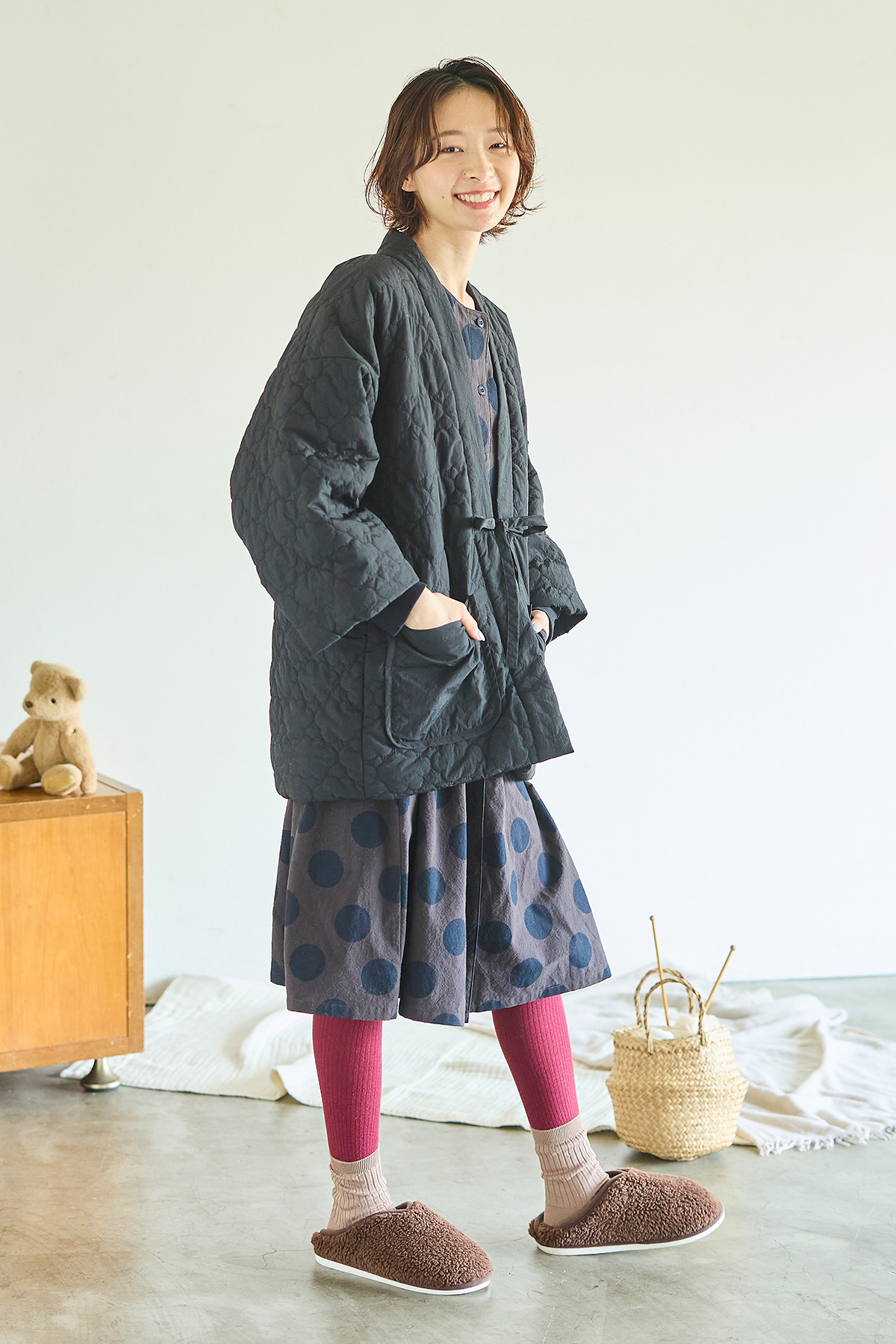 はんてんを着た女性モデルの写真